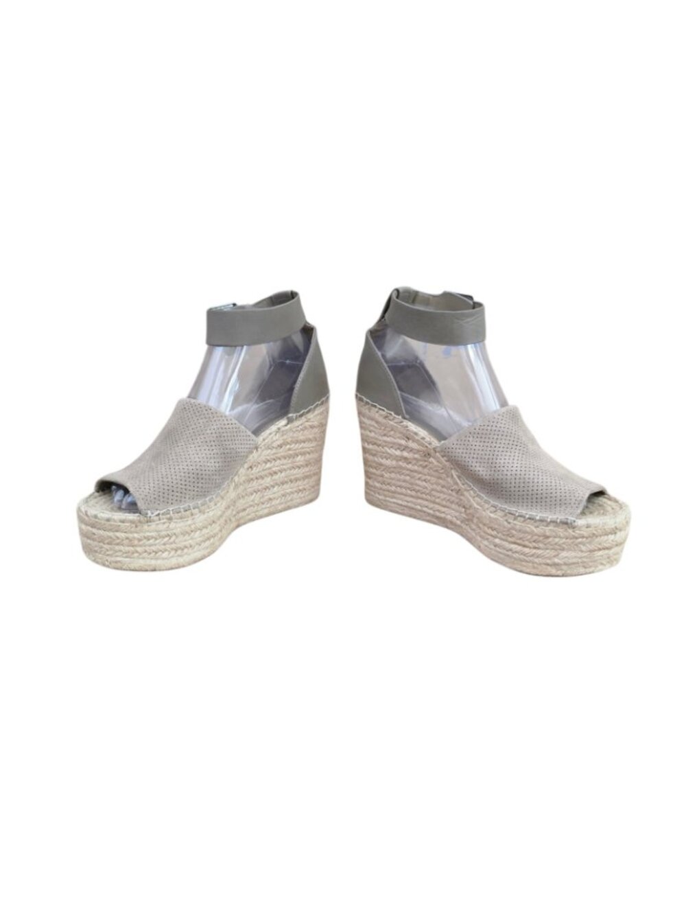 Marc Fisher Adalyne Perforated Suede Espadrille Wedge Sandals Taupe 7 Worn Once - Picture 3 of 6